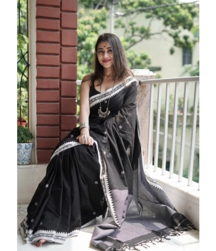 Generic Women's Cotton Printed Saree With Unstitched Blouse 5.5Mtr (Black) Generic Women's Cotton Printed Saree With Unstitched Blouse 5.5Mtr (Black)