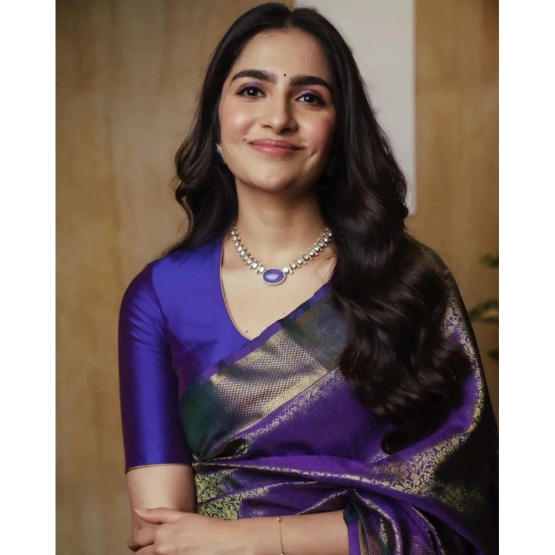 Women's Silk Printed Saree With Unstitched Blouse 5.5Mtr (Purple) Women's Silk Printed Saree With Unstitched Blouse 5.5Mtr (Purple)