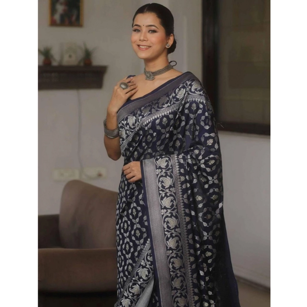 Generic Women's Silk Printed Saree With Unstitched Blouse 5.5Mtr (Navy Blue) Generic Women's Silk Printed Saree With Unstitched Blouse 5.5Mtr (Navy Blue)