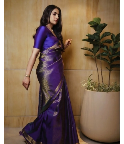 Generic Women's Silk Printed Saree With Unstitched Blouse 5.5Mtr (Purple) Generic Women's Silk Printed Saree With Unstitched Blouse 5.5Mtr (Purple)