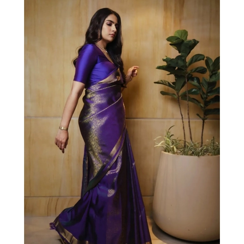 Women's Silk Printed Saree With Unstitched Blouse 5.5Mtr (Purple) Women's Silk Printed Saree With Unstitched Blouse 5.5Mtr (Purple)