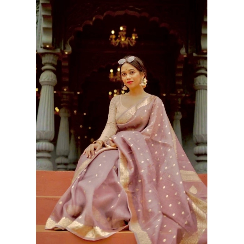 Women's Cotton Printed Saree With Unstitched Blouse 5.5Mtr (Rose Gold) Women's Cotton Printed Saree With Unstitched Blouse 5.5Mtr (Rose Gold)