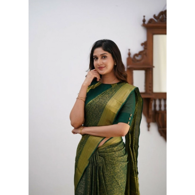 Women's Silk Printed Saree With Unstitched Blouse 5.5Mtr (Green)