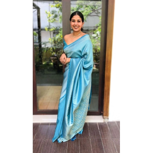 Women's Silk Printed Saree With Unstitched Blouse 5.5Mtr (Sky Blue) Women's Silk Printed Saree With Unstitched Blouse 5.5Mtr (Sky Blue)