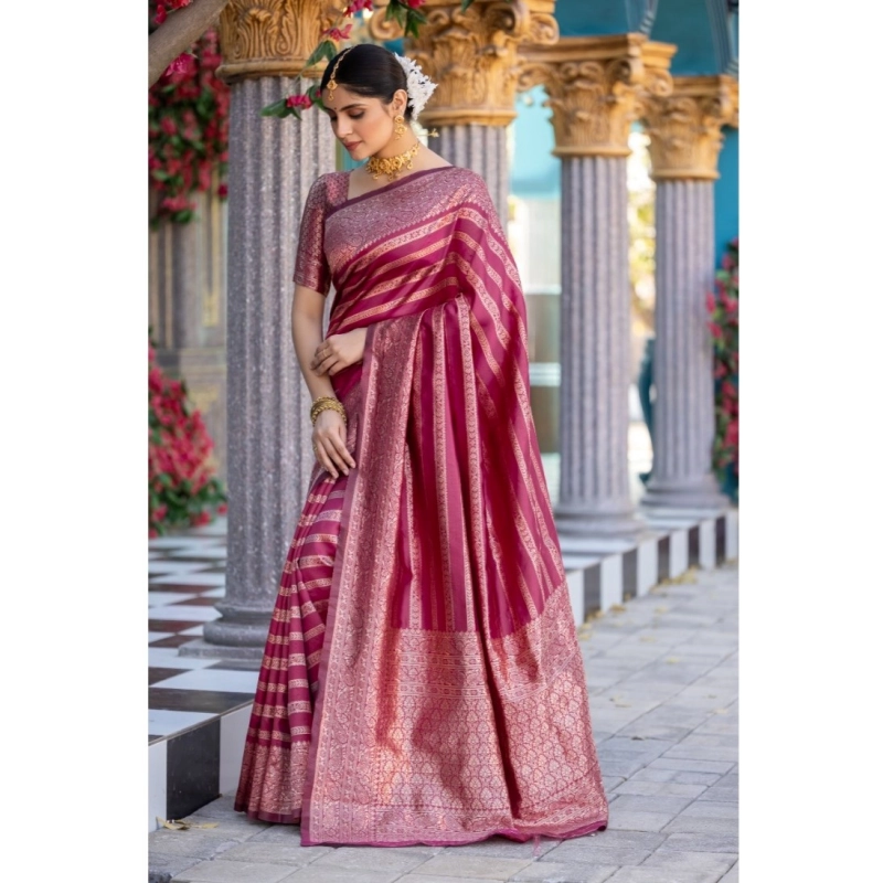 Women's Silk Printed Saree With Unstitched Blouse 5.5Mtr (Pink) Women's Silk Printed Saree With Unstitched Blouse 5.5Mtr (Pink)