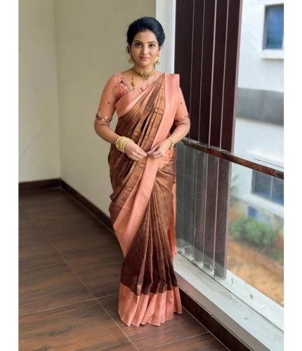 Generic Women's Silk Printed Saree With Unstitched Blouse 5.5Mtr (Brown) Generic Women's Silk Printed Saree With Unstitched Blouse 5.5Mtr (Brown)