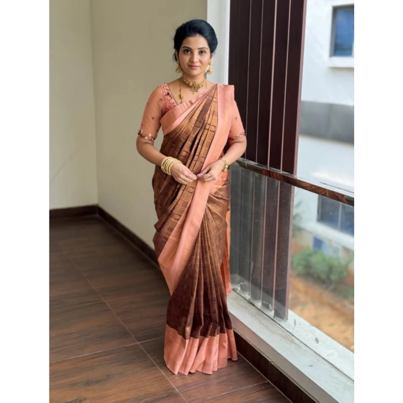 Women's Silk Printed Saree With Unstitched Blouse 5.5Mtr (Brown) Women's Silk Printed Saree With Unstitched Blouse 5.5Mtr (Brown)