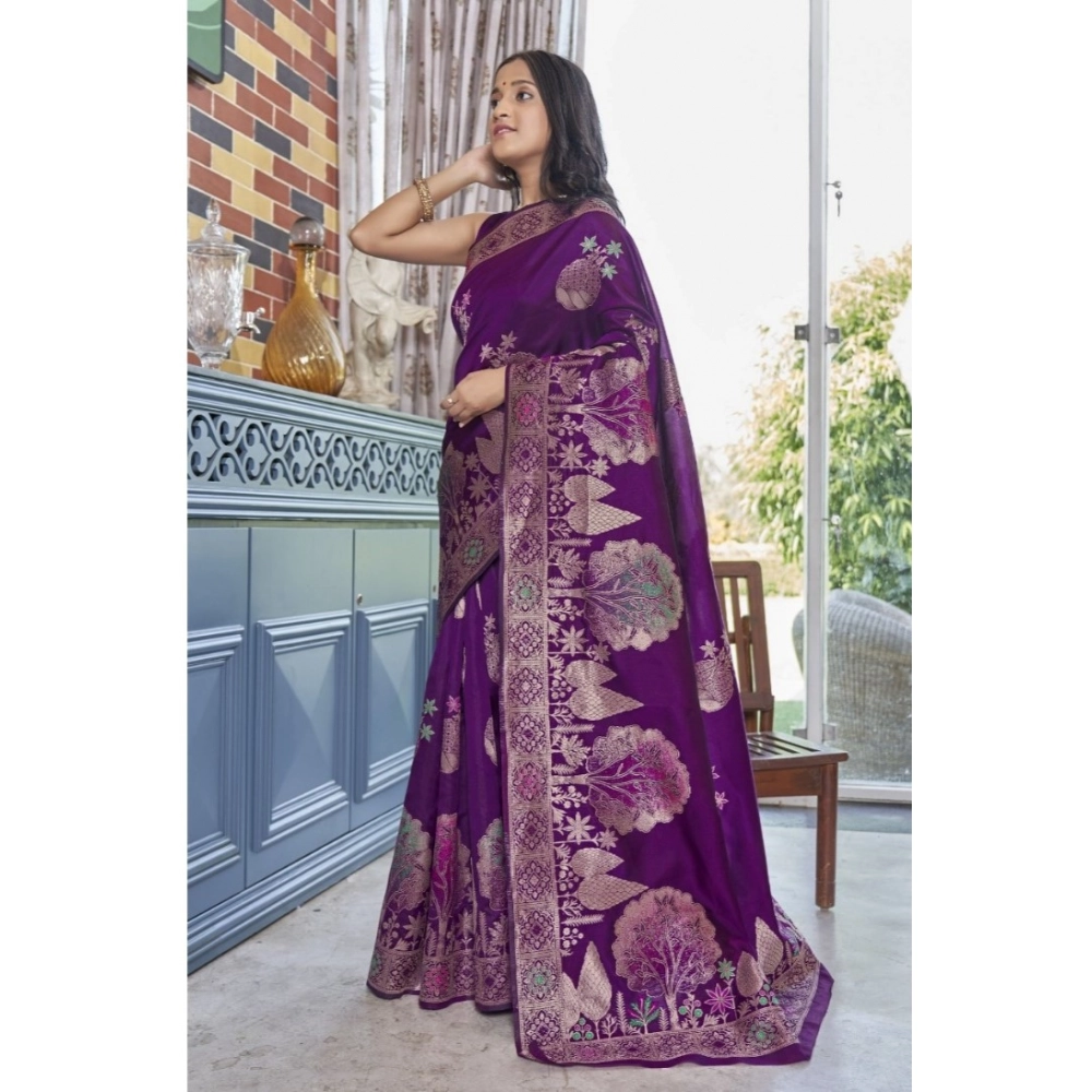 Generic Women's Silk Printed Saree With Unstitched Blouse 5.5Mtr (Purple) Generic Women's Silk Printed Saree With Unstitched Blouse 5.5Mtr (Purple)