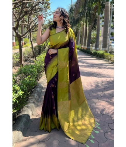 Generic Women's Silk Printed Saree With Unstitched Blouse 5.5Mtr (Wine)