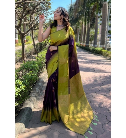 Generic Women's Silk Printed Saree With Unstitched Blouse 5.5Mtr (Wine)