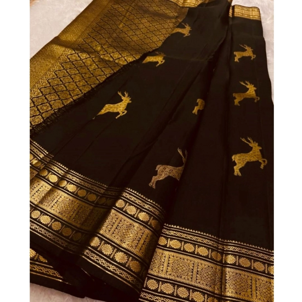 Generic Women's Silk Printed Saree With Unstitched Blouse 5.5Mtr (Black) Generic Women's Silk Printed Saree With Unstitched Blouse 5.5Mtr (Black)