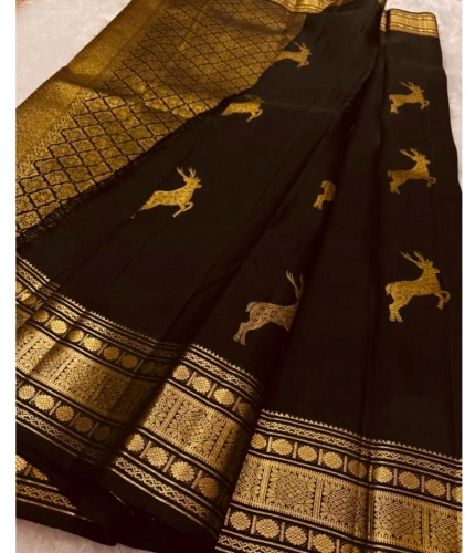 Generic Women's Silk Printed Saree With Unstitched Blouse 5.5Mtr (Black) Generic Women's Silk Printed Saree With Unstitched Blouse 5.5Mtr (Black)