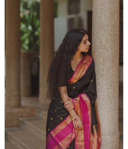 Generic Women's Silk Printed Saree With Unstitched Blouse 5.5Mtr (Black-Pink) Generic Women's Silk Printed Saree With Unstitched Blouse 5.5Mtr (Black-Pink)