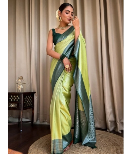 Generic Women's Silk Printed Saree With Unstitched Blouse 5.5Mtr (Sea Green)