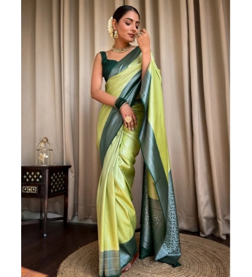 Generic Women's Silk Printed Saree With Unstitched Blouse 5.5Mtr (Sea Green)