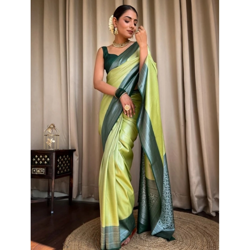 Women's Silk Printed Saree With Unstitched Blouse 5.5Mtr (Sea Green) Women's Silk Printed Saree With Unstitched Blouse 5.5Mtr (Sea Green)