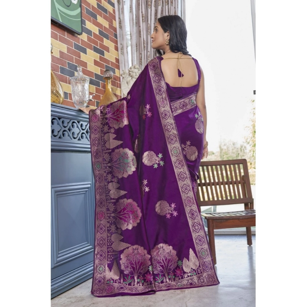Generic Women's Silk Printed Saree With Unstitched Blouse 5.5Mtr (Purple) Generic Women's Silk Printed Saree With Unstitched Blouse 5.5Mtr (Purple)