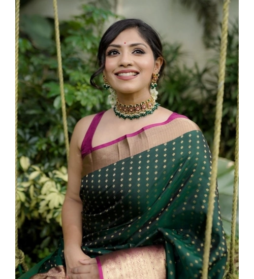 Generic Women's Silk Printed Saree With Unstitched Blouse 5.5Mtr (Green)