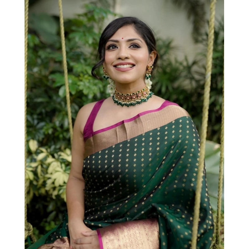 Women's Silk Printed Saree With Unstitched Blouse 5.5Mtr (Green)