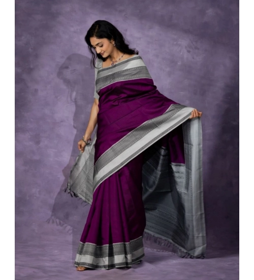 Generic Women's Silk Printed Saree With Unstitched Blouse 5.5Mtr (Purple)