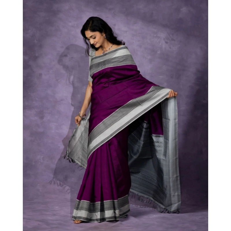 Women's Silk Printed Saree With Unstitched Blouse 5.5Mtr (Purple) Women's Silk Printed Saree With Unstitched Blouse 5.5Mtr (Purple)