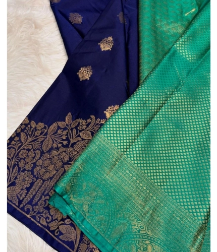 Generic Women's Silk Printed Saree With Unstitched Blouse 5.5Mtr (Royal Blue)