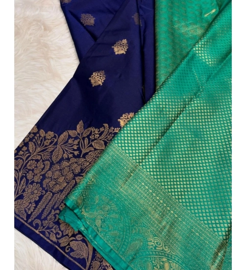 Generic Women's Silk Printed Saree With Unstitched Blouse 5.5Mtr (Royal Blue)