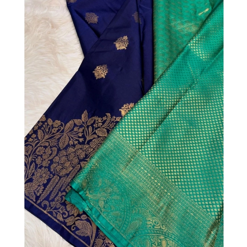 Women's Silk Printed Saree With Unstitched Blouse 5.5Mtr (Royal Blue)
