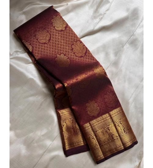 Generic Women's Silk Printed Saree With Unstitched Blouse 5.5Mtr (Maroon)