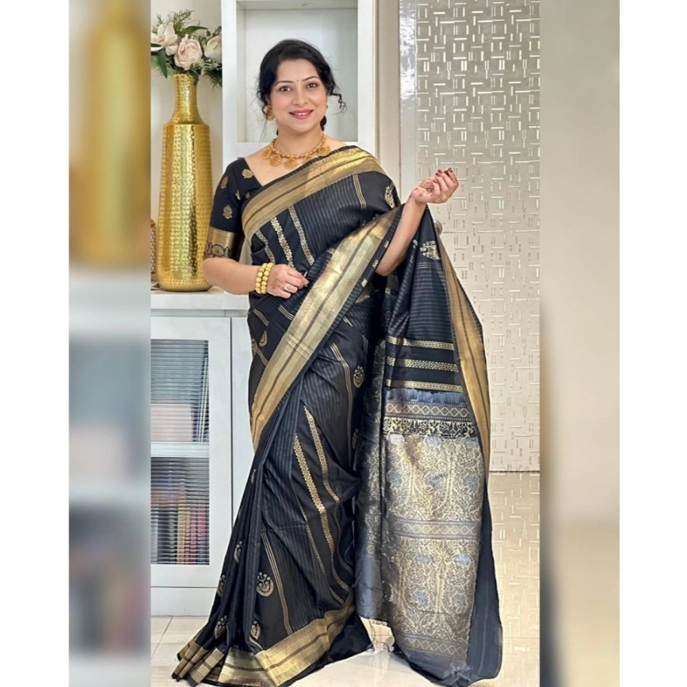 Generic Women's Silk Printed Saree With Unstitched Blouse 5.5Mtr (Black) Generic Women's Silk Printed Saree With Unstitched Blouse 5.5Mtr (Black)