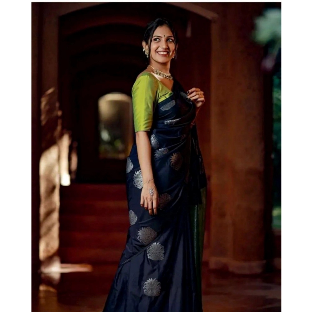 Generic Women's Silk Printed Saree With Unstitched Blouse 5.5Mtr (Navy Blue) Generic Women's Silk Printed Saree With Unstitched Blouse 5.5Mtr (Navy Blue)