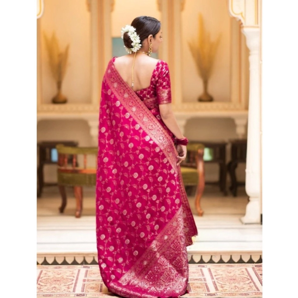 Generic Women's Silk Printed Saree With Unstitched Blouse 5.5Mtr (Rani Pink) Generic Women's Silk Printed Saree With Unstitched Blouse 5.5Mtr (Rani Pink)