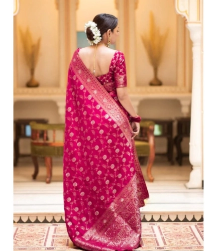 Generic Women's Silk Printed Saree With Unstitched Blouse 5.5Mtr (Rani Pink)