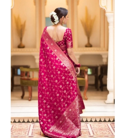 Generic Women's Silk Printed Saree With Unstitched Blouse 5.5Mtr (Rani Pink)