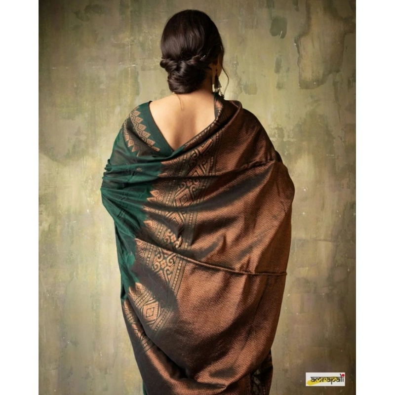 Women's Silk Printed Saree With Unstitched Blouse 5.5Mtr (Green)