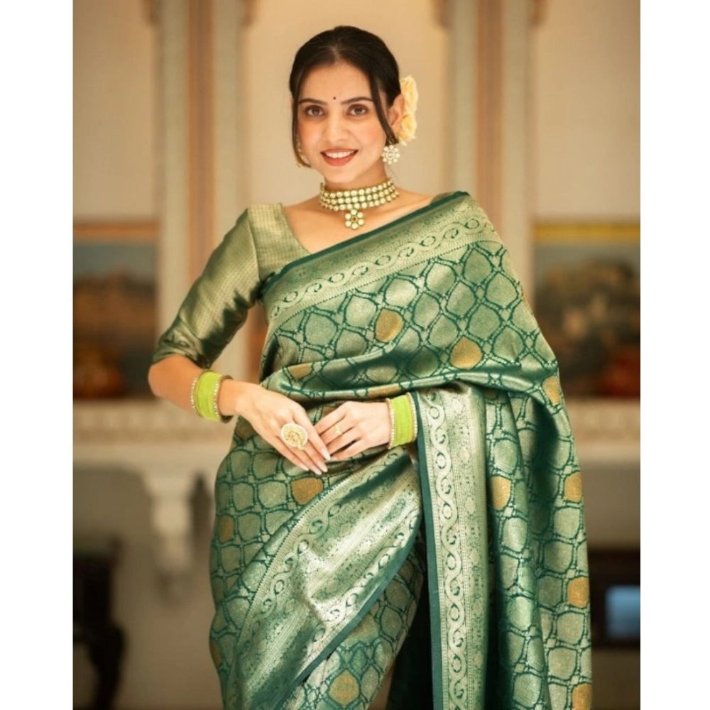 Generic Women's Silk Printed Saree With Unstitched Blouse 5.5Mtr (Green) Generic Women's Silk Printed Saree With Unstitched Blouse 5.5Mtr (Green)