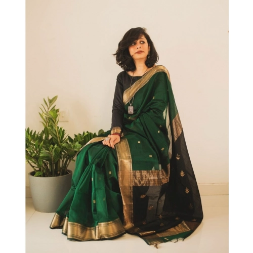 Women's Silk Printed Saree With Unstitched Blouse 5.5Mtr (Dark Green) Women's Silk Printed Saree With Unstitched Blouse 5.5Mtr (Dark Green)