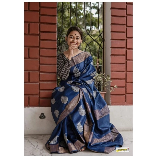 Women's Silk Printed Saree With Unstitched Blouse 5.5Mtr (Navy Blue) Women's Silk Printed Saree With Unstitched Blouse 5.5Mtr (Navy Blue)
