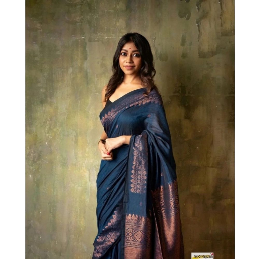 Generic Women's Silk Printed Saree With Unstitched Blouse 5.5Mtr (Navy Blue) Generic Women's Silk Printed Saree With Unstitched Blouse 5.5Mtr (Navy Blue)