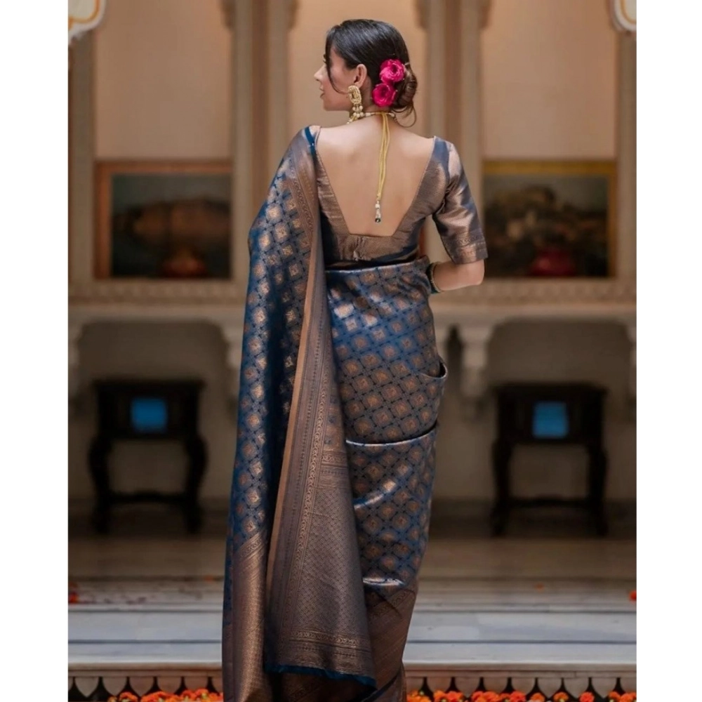 Generic Women's Silk Printed Saree With Unstitched Blouse 5.5Mtr (Blue) Generic Women's Silk Printed Saree With Unstitched Blouse 5.5Mtr (Blue)