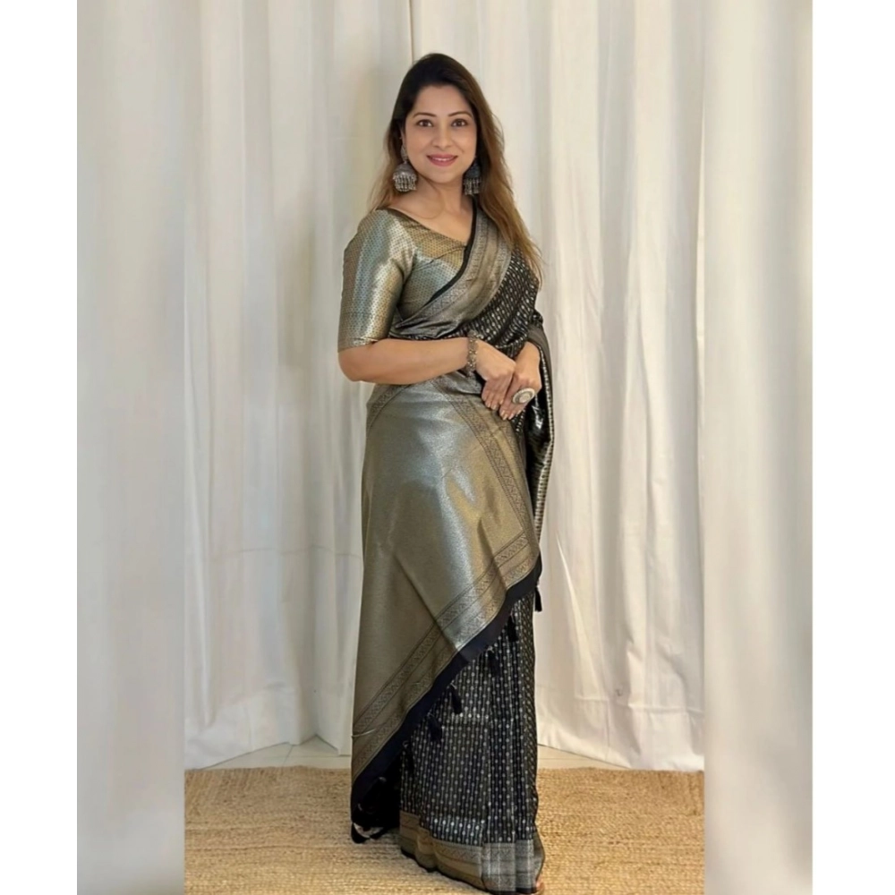 Generic Women's Silk Printed Saree With Unstitched Blouse 5.5Mtr (Black) Generic Women's Silk Printed Saree With Unstitched Blouse 5.5Mtr (Black)