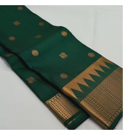 Generic Women's Silk Printed Saree With Unstitched Blouse 5.5Mtr (Green)