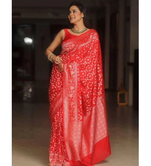 Generic Women's Silk Printed Saree With Unstitched Blouse 5.5Mtr (Orange)