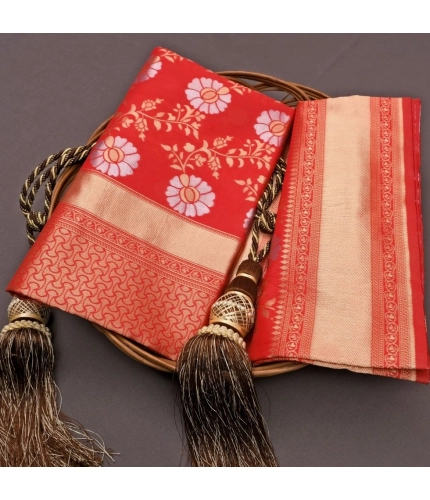 Generic Women's Silk Printed Saree With Unstitched Blouse 5.5Mtr (White)