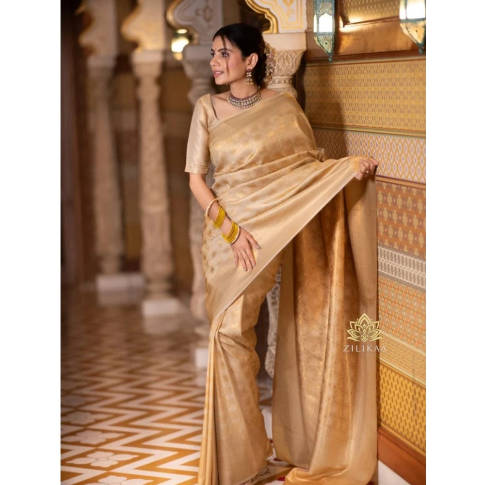 Generic Women's Silk Printed Saree With Unstitched Blouse 5.5Mtr (Cream) Generic Women's Silk Printed Saree With Unstitched Blouse 5.5Mtr (Cream)