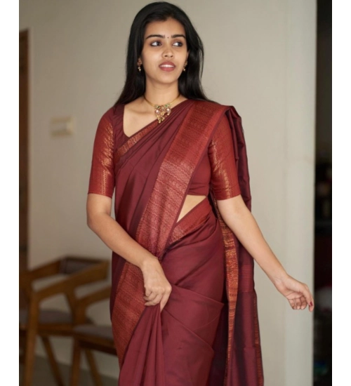 Generic Women's Silk Printed Saree With Unstitched Blouse 5.5Mtr (Maroon)