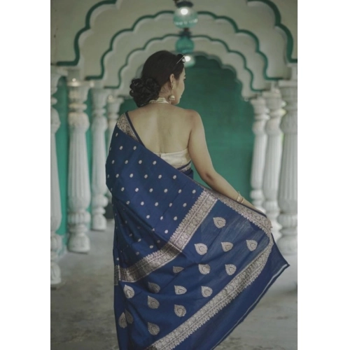 Women's Cotton Printed Saree With Unstitched Blouse 5.5Mtr (Navy Blue) Women's Cotton Printed Saree With Unstitched Blouse 5.5Mtr (Navy Blue)