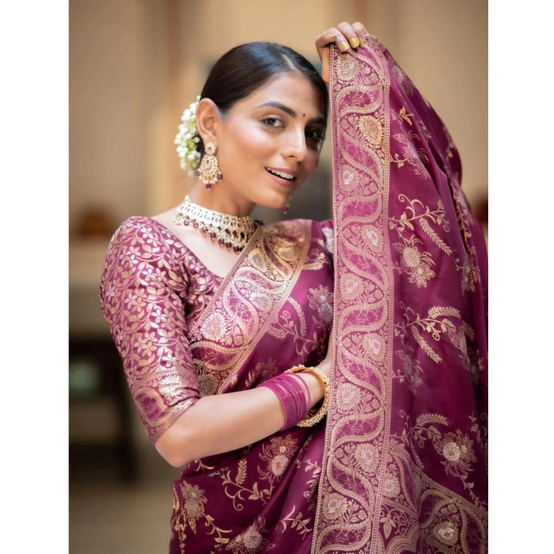 Women's Silk Printed Saree With Unstitched Blouse 5.5Mtr (Wine) Women's Silk Printed Saree With Unstitched Blouse 5.5Mtr (Wine)