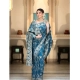 Generic Women's Silk Printed Saree With Unstitched Blouse 5.5Mtr (Teal Blue)