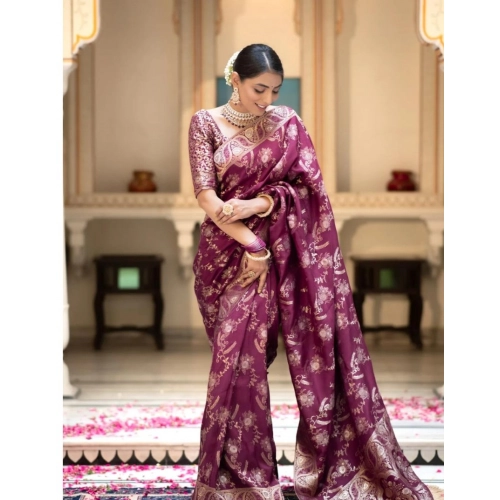 Women's Silk Printed Saree With Unstitched Blouse 5.5Mtr (Wine) Women's Silk Printed Saree With Unstitched Blouse 5.5Mtr (Wine)